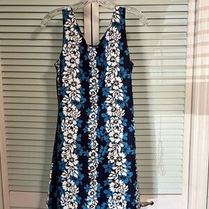 Floral Sleeveless Dress - Blue and White